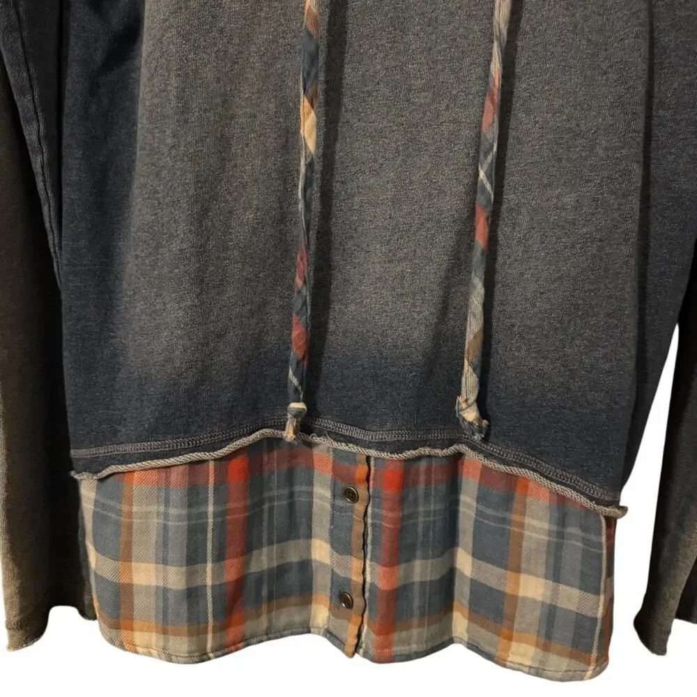NEW Anthropologie Cloth & Stone Chambray Plaid Hoodie Size Small - Picture 4 of 9